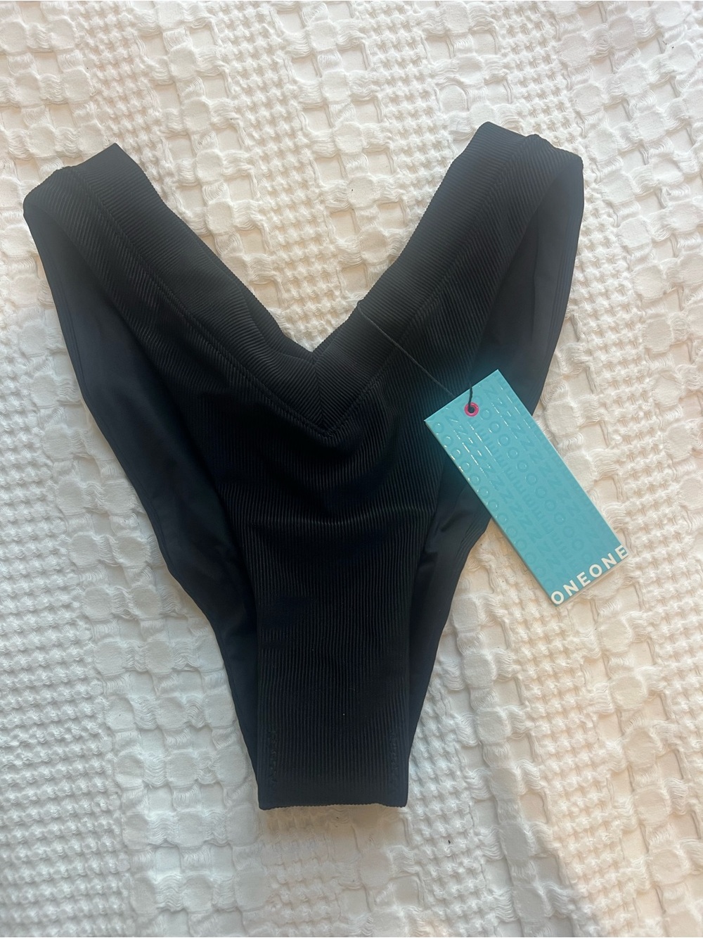 ONE ONE Black Ribbed V-Front Women's Bikini Bottom